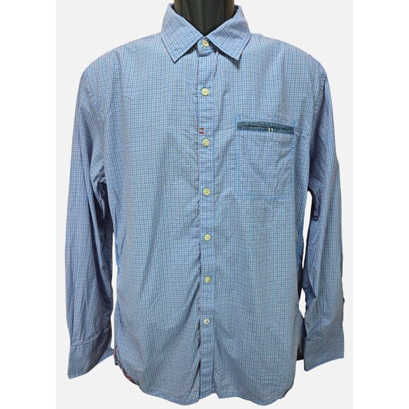Robert Graham Mens Tailored Fit Blue Plaid Shirt Medium - Picture 1 of 13
